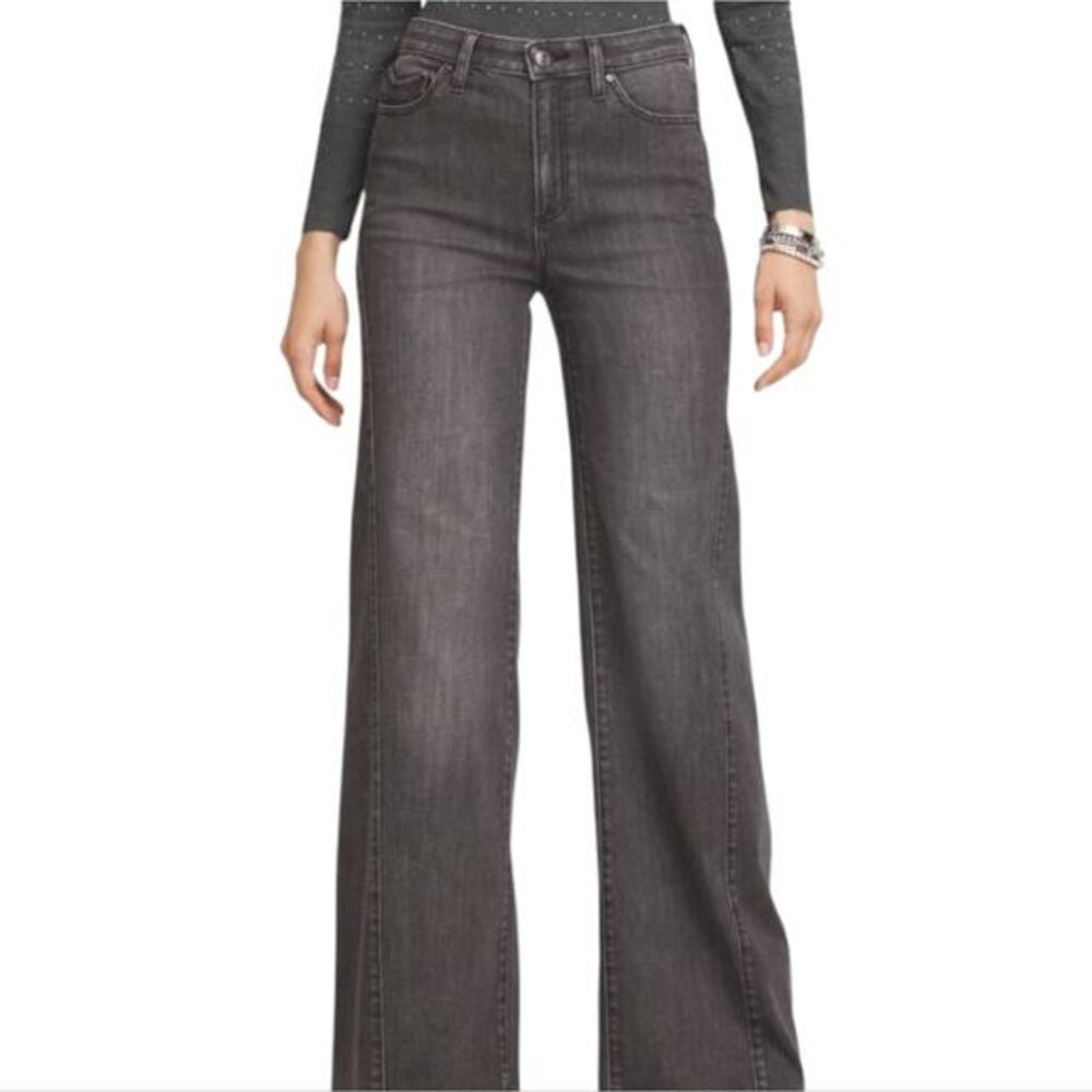 Chico's Boyfriend Ankle Cropped Grey Stylish Washed Black Denim Jeans‎ Size 14